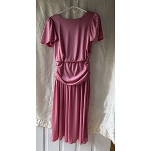 Vtg 70s 80s JC Penny Pink Keyhole Back Dress Short Sleeve USA Runched Waist Sz 0